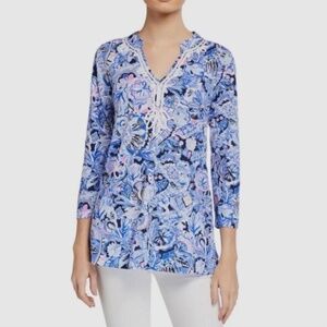 Lilly Pulitzer Kaia Blue and White Paisley Tunic Top